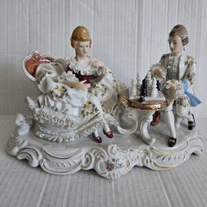 Century Exclusive Royal Porzelaine (Porcelain) Couple Playing Chess Statue
